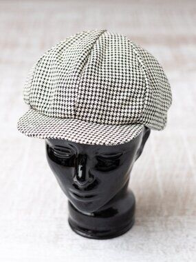 Upcycled Wool Houndstooth Newsboy Baker Boy Hat